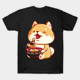 Shiba Inu Dog eats ramen T-shirt T-Shirt